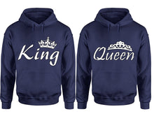 將圖片載入圖庫檢視器 King Queen hoodie, Matching couple hoodies, Navy Blue pullover hoodies. Couple jogger pants and hoodies set.