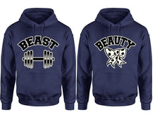 Load image into Gallery viewer, Beast Beauty hoodie, Matching couple hoodies, Navy Blue pullover hoodies. Couple jogger pants and hoodies set.