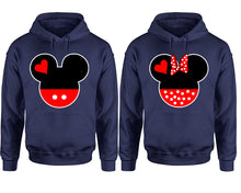 Load image into Gallery viewer, Mickey Minnie hoodie, Matching couple hoodies, Navy Blue pullover hoodies. Couple jogger pants and hoodies set.