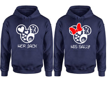 Load image into Gallery viewer, Her Jack and His Sally hoodie, Matching couple hoodies, Navy Blue pullover hoodies. Couple jogger pants and hoodies set.