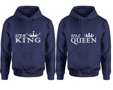 Load image into Gallery viewer, Her King and His Queen hoodies, Matching couple hoodies, Navy Blue pullover hoodies