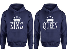 將圖片載入圖庫檢視器 King and Queen hoodies, Matching couple hoodies, Navy Blue pullover hoodies