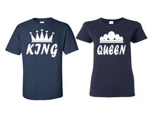 Load image into Gallery viewer, King and Queen matching couple shirts.Couple shirts, Navy Blue t shirts for men, t shirts for women. Couple matching shirts.