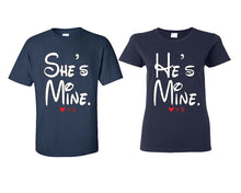 Load image into Gallery viewer, She's Mine He's Mine matching couple shirts.Couple shirts, Navy Blue t shirts for men, t shirts for women. Couple matching shirts.