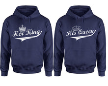 Load image into Gallery viewer, Her King His Queen hoodie, Matching couple hoodies, Navy Blue pullover hoodies. Couple jogger pants and hoodies set.