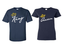 Load image into Gallery viewer, King and Queen matching couple shirts.Couple shirts, Navy Blue t shirts for men, t shirts for women. Couple matching shirts.