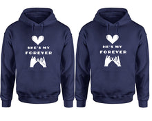 Load image into Gallery viewer, She's My Forever and He's My Forever hoodies, Matching couple hoodies, Navy Blue pullover hoodies