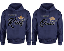 Load image into Gallery viewer, King Queen hoodie, Matching couple hoodies, Navy Blue pullover hoodies. Couple jogger pants and hoodies set.