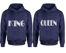 將圖片載入圖庫檢視器 King and Queen hoodies, Matching couple hoodies, Navy Blue pullover hoodies