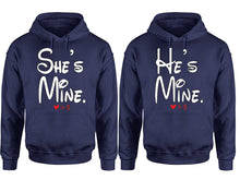 將圖片載入圖庫檢視器 She's Mine He's Mine hoodie, Matching couple hoodies, Navy Blue pullover hoodies. Couple jogger pants and hoodies set.