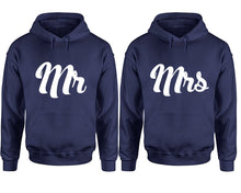 Load image into Gallery viewer, Mr and Mrs hoodies, Matching couple hoodies, Navy Blue pullover hoodies