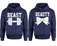 Load image into Gallery viewer, Beast Beauty hoodie, Matching couple hoodies, Navy Blue pullover hoodies. Couple jogger pants and hoodies set.