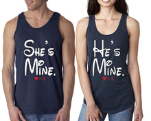 將圖片載入圖庫檢視器 She's Mine He's Mine matching couple tank tops. Couple shirts, Navy Blue tank top for men, tank top for women. Cute shirts.
