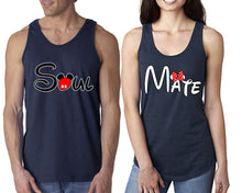 Load image into Gallery viewer, Soul Mate  matching couple tank tops. Couple shirts, Navy Blue tank top for men, tank top for women. Cute shirts.