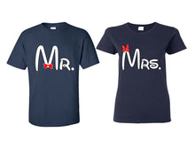 Load image into Gallery viewer, Mr Mrs matching couple shirts.Couple shirts, Navy Blue t shirts for men, t shirts for women. Couple matching shirts.