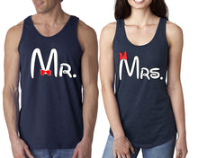 Load image into Gallery viewer, Mr Mrs  matching couple tank tops. Couple shirts, Navy Blue tank top for men, tank top for women. Cute shirts.