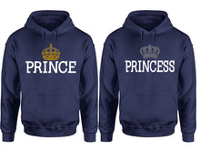 將圖片載入圖庫檢視器 Prince Princess hoodie, Matching couple hoodies, Navy Blue pullover hoodies. Couple jogger pants and hoodies set.