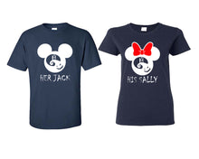 Load image into Gallery viewer, Her Jack and His Sally matching couple shirts.Couple shirts, Navy Blue t shirts for men, t shirts for women. Couple matching shirts.