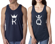 Load image into Gallery viewer, King Queen  matching couple tank tops. Couple shirts, Navy Blue tank top for men, tank top for women. Cute shirts.