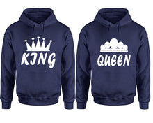 將圖片載入圖庫檢視器 King and Queen hoodies, Matching couple hoodies, Navy Blue pullover hoodies