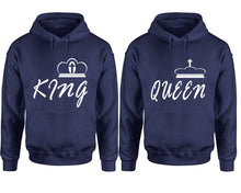 將圖片載入圖庫檢視器 King and Queen hoodies, Matching couple hoodies, Navy Blue pullover hoodies