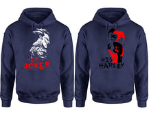 Load image into Gallery viewer, Her Joker His Harley hoodie, Matching couple hoodies, Navy Blue pullover hoodies. Couple jogger pants and hoodies set.