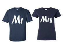 Load image into Gallery viewer, Mr and Mrs matching couple shirts.Couple shirts, Navy Blue t shirts for men, t shirts for women. Couple matching shirts.