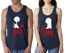 Load image into Gallery viewer, Her Jack His Sally  matching couple tank tops. Couple shirts, Navy Blue tank top for men, tank top for women. Cute shirts.