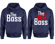 Load image into Gallery viewer, The Boss The Real Boss hoodie, Matching couple hoodies, Navy Blue pullover hoodies. Couple jogger pants and hoodies set.