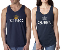 將圖片載入圖庫檢視器 King Queen matching couple tank tops. Couple shirts, Navy Blue tank top for men, tank top for women. Cute shirts.