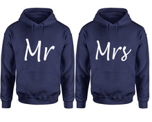 Load image into Gallery viewer, Mr and Mrs hoodies, Matching couple hoodies, Navy Blue pullover hoodies