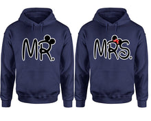 Load image into Gallery viewer, Mr Mrs hoodie, Matching couple hoodies, Navy Blue pullover hoodies. Couple jogger pants and hoodies set.