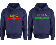 Load image into Gallery viewer, King Queen hoodie, Matching couple hoodies, Navy Blue pullover hoodies. Couple jogger pants and hoodies set.