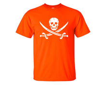 Load image into Gallery viewer, Jolly Roger custom t shirts, graphic tees. Orange t shirts for men. Orange t shirt for mens, tee shirts.