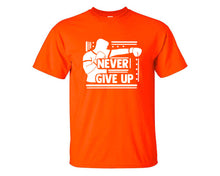 Load image into Gallery viewer, Never Give Up custom t shirts, graphic tees. Orange t shirts for men. Orange t shirt for mens, tee shirts.