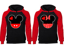 將圖片載入圖庫檢視器 Mickey Minnie couple hoodies, raglan hoodie. Red Black hoodie mens, Red Black red hoodie womens.