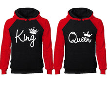 將圖片載入圖庫檢視器 King Queen couple hoodies, raglan hoodie. Red Black hoodie mens, Red Black red hoodie womens.