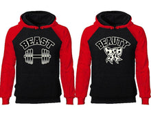 Load image into Gallery viewer, Beast Beauty couple hoodies, raglan hoodie. Red Black hoodie mens, Red Black red hoodie womens.