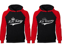 Load image into Gallery viewer, Her King His Queen couple hoodies, raglan hoodie. Red Black hoodie mens, Red Black red hoodie womens.
