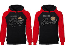 將圖片載入圖庫檢視器 King Queen couple hoodies, raglan hoodie. Red Black hoodie mens, Red Black red hoodie womens.