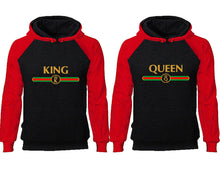 將圖片載入圖庫檢視器 King Queen couple hoodies, raglan hoodie. Red Black hoodie mens, Red Black red hoodie womens.