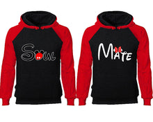 Load image into Gallery viewer, Soul Mate couple hoodies, raglan hoodie. Red Black hoodie mens, Red Black red hoodie womens.