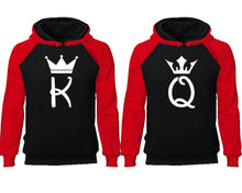 將圖片載入圖庫檢視器 King Queen couple hoodies, raglan hoodie. Red Black hoodie mens, Red Black red hoodie womens.