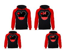 Load image into Gallery viewer, Mickey Minnie. Matching family outfits. Red Black adults, kids pullover hoodie.