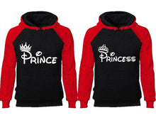 將圖片載入圖庫檢視器 Prince Princess couple hoodies, raglan hoodie. Red Black hoodie mens, Red Black red hoodie womens.