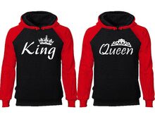 將圖片載入圖庫檢視器 King Queen couple hoodies, raglan hoodie. Red Black hoodie mens, Red Black red hoodie womens.