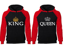 將圖片載入圖庫檢視器 King Queen couple hoodies, raglan hoodie. Red Black hoodie mens, Red Black red hoodie womens.