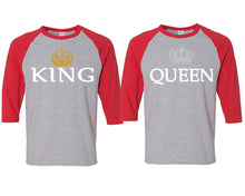 Load image into Gallery viewer, King and Queen matching couple baseball shirts.Couple shirts, Red Grey 3/4 sleeve baseball t shirts. Couple matching shirts.