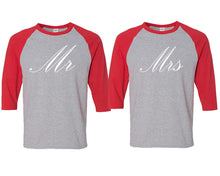 Load image into Gallery viewer, Mr and Mrs matching couple baseball shirts.Couple shirts, Red Grey 3/4 sleeve baseball t shirts. Couple matching shirts.