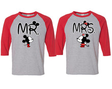 Load image into Gallery viewer, Mr and Mrs matching couple baseball shirts.Couple shirts, Red Grey 3/4 sleeve baseball t shirts. Couple matching shirts.